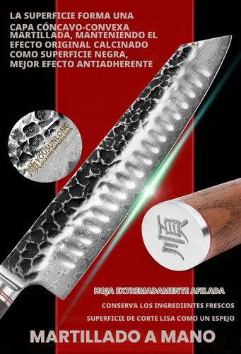 Vista 4 de YOUSUNLONG - Cuchillo de chef Kiritsuke de 10 pulgadas, rebanador japonés de damasco