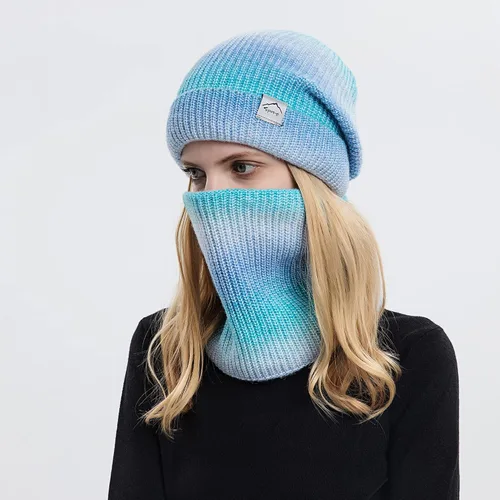 Vista 4 de Conjunto de bufanda de gorro de invierno para mujer a la moda con forro polar grueso de punto con calavera para clima frío