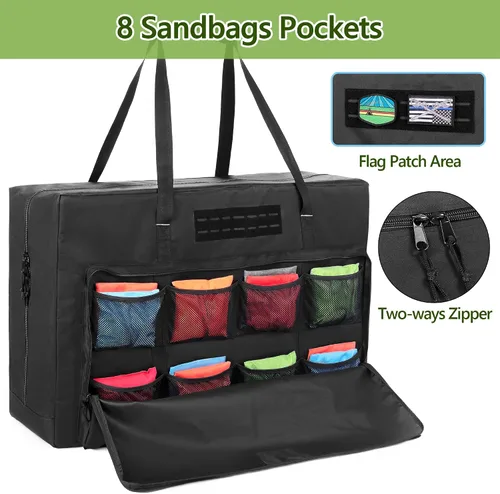 Vista 3 de GOBUROS Funda de transporte para tablero de Cornhole de 3 pies x 2 pies, bolsa de transporte de Cornhole con 8 bolsillos para bolsa de arena