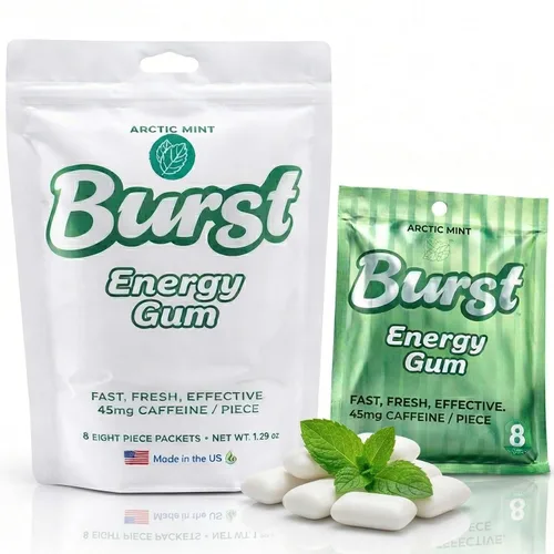 Vista 13 de Burst Energy Gum - 45 mg de cafeína por pieza, enfoque y ráfaga de energía, menta ártica, 5 paquetes de 8 (40 piezas), gestiona el estrés, encías