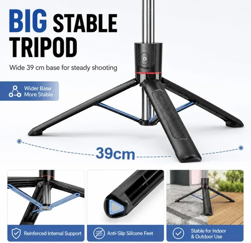 Vista 3 de Trípode desmontable para teléfono de 67 pulgadas, palo para selfie, portátil, extensible, cámara estable, fácil de selfie, con control remoto