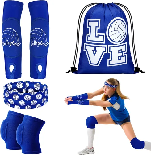Vista 8 de Yinder 4 piezas de rodillera de voleibol y manga para brazo Accesorios de voleibol Incluye funda para el antebrazo, codera, guardamuñeca