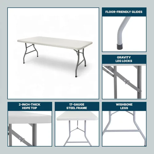 Vista 10 de OEF Furnishings OEFBT3072 Mesa de trabajo plegable para interiores y exteriores con superficie de resina gris texturizada y marco de patas de acero