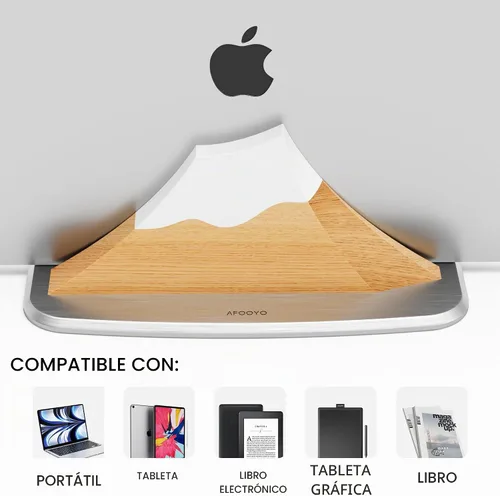 Vista 2 de AFOOYO Soporte vertical doble para laptop, soporte ajustable de madera en forma de pico de nieve, base de escritorio con 2 ranuras compatible