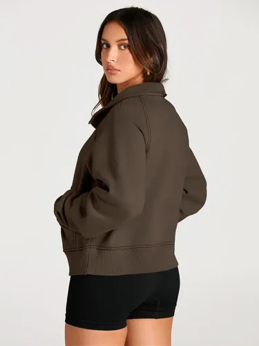 Vista 5 de AUTOMET Sudaderas con media cremallera para mujer, sudadera corta de vellón con cremallera de un cuarto, sudaderas con capucha para el otoño, a
