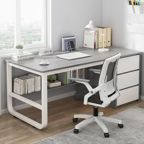 Vista 8 de Escritorio para computadora con estantería y 3 cajones, escritorio de estudio, escritorio de estudio para estudiantes, mesa de estudio moderna