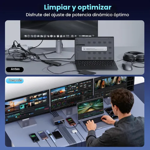 Vista 7 de Estación de acoplamiento USB 20-en-1, estación de carga de 300W, Hub USB-C de triple pantalla con 2x4K HDMI, DP, VGA, Ethernet, 7 puertos USB-A/C