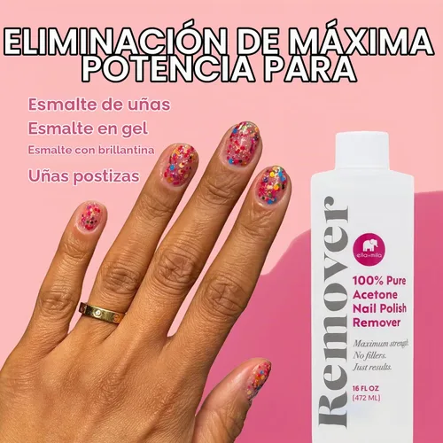 Vista 6 de ella+mila Removedor de esmalte de uñas de acetona 100% pura para acrílico