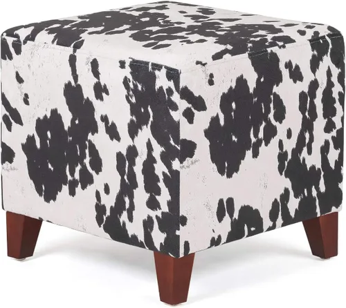Vista 14 de Adeco Taburete otomano pequeño de 16.3 pulgadas, reposapiés otomano de lino con patas de madera, reposapiés tapizado para sala de estar, dormitorio