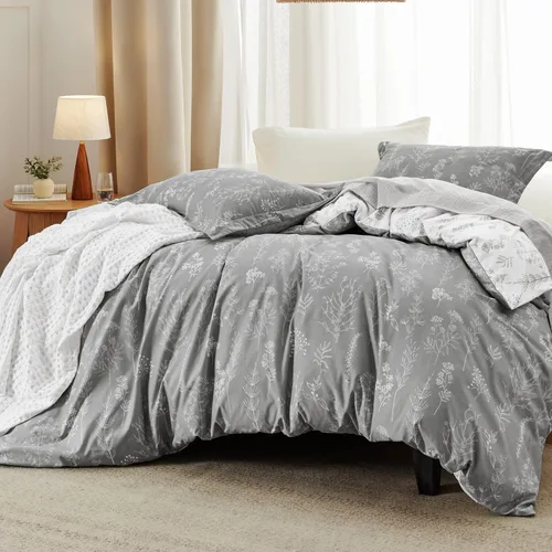 Vista 2 de Bedsure - Juego de edredón floral lindo, juego de ropa de cama tamaño King 04 - Gris claro