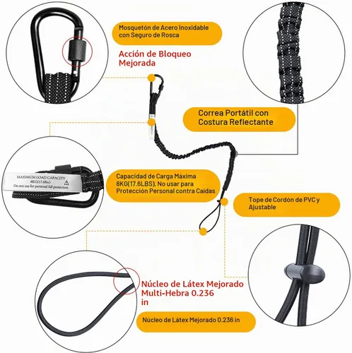 Vista 2 de Paquete de 3 cordones retráctiles para herramientas, correa de seguridad para herramientas de protección contra caídas con mosquetón de bloqueo