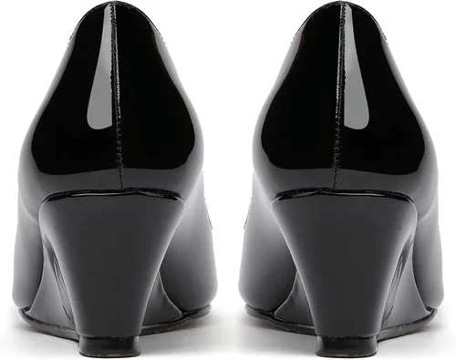 Vista 4 de WAYDERNS Zapatos de tacón bajo con cuña de charol y puntera abierta para mujer de 2 pulgadas