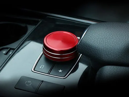 Vista 6 de iJDMTOY Cubierta de rueda de aluminio anodizado rojo para consola central de control de mando compatible con Mercedes A B C E S CLA GLA GLK ML GL