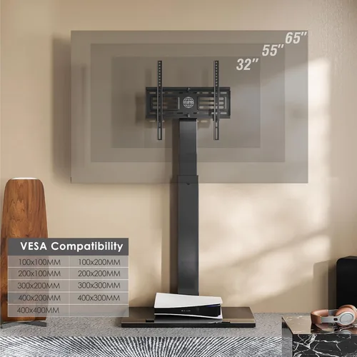 Vista 2 de FITUEYES - Soporte universal de suelo para TV con base de hierro, montaje giratorio para televisores LED, LCD, OLED, plasma, de pantalla plana