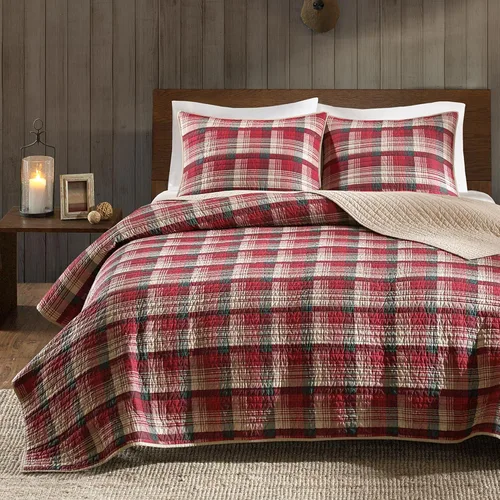 Vista 20 de Woolrich - Juego de edredón reversible de algodón, estilo cabaña invertido a color sólido, colcha ligera de retazos para todas las estaciones