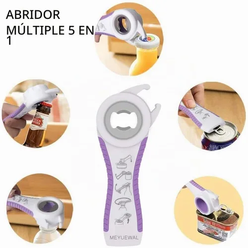 Vista 3 de MEYUEWAL Abrelatas 5 en 1 multifuncional con mango de silicona para botellas, frascos y latas, fácil de usar para niños, ancianos y enfermos de Azul