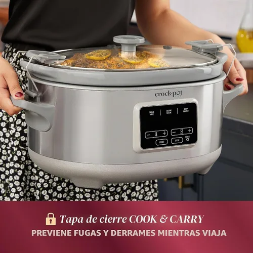 Vista 4 de Crockpot olla de cocción lenta programable de 7 cuartos de galón portátil con Sous Vide, acero inoxidable