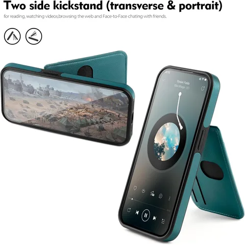 Vista 6 de SkyEagle Funda compatible con Magsafe para iPhone 13 Pro Max con soporte para tarjetas, función atril, bloqueo RFID, ranuras para tarjetas de Verde