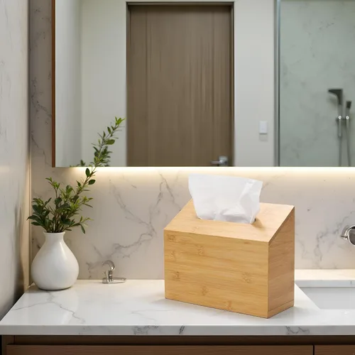 Vista 6 de Funda de toalla de mano compatible con toallas de mano desechables Kleenex, soporte de toalla de mano de madera de bambú para baño, cocina, sala