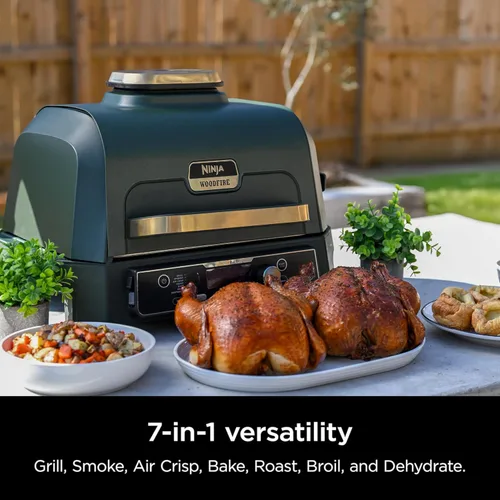 Vista 2 de Ninja Woodfire Pro Connect XL - Parrilla y ahumador para exteriores Bluetooth, aplicación habilitada Parrilla 7 en 1, ahumador de barbacoa