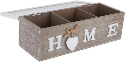 Vista 2 de Tea Bag Jewelry Organizer Box – 3-Compartment Wood Storage Container with Acrylic Lid (3 Grid)