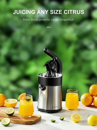 Vista 7 de Exprimidor Eléctrico de Cítricos, Exprimidor de Naranja con Dos Conos Intercambiables, Adecuado para Naranja, Limón y Toronja, Acero Inoxidable