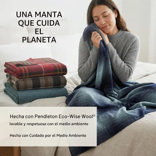 Vista 3 de Pendleton Eco-Wise - Manta de Lana de Fácil Cuidado Queen 90" x 96" - 100% Lana con Encuadernación de Puntada Látigo, Todas las Estaciones, Lavable