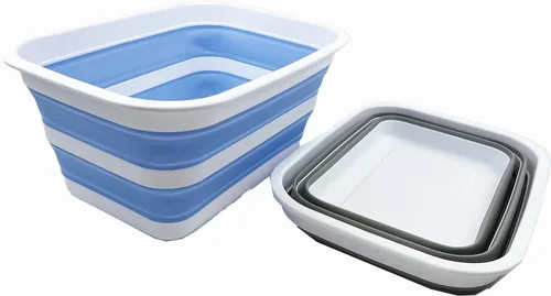 Vista 2 de SAMMART Tina plegable de 12 litros (3.17 galones), bandeja portátil de picnic al aire libre, lavabo de lavado portátil, bañera de plástico que Gris
