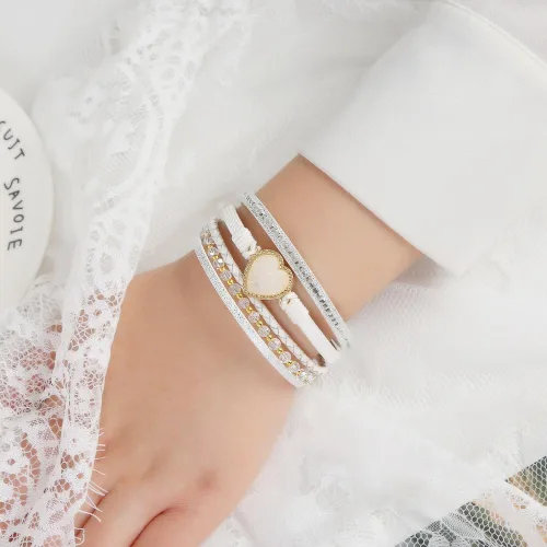Vista 5 de Jewbelet - Pulsera de cuero estilo bohemio con cuentas de cristal con cierre de joyería para mujer