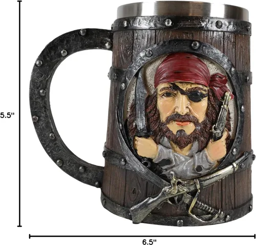 Vista 8 de Ebros Gift Pirates of Caribbean Seas Bandana Pirata Capitán Gorrión y Gancho de 2 lados Grande de 20 oz jarra de café Taza de cerveza Taza Taza