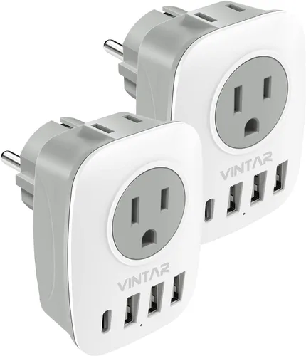Vista 12 de Paquete de 2 adaptadores de enchufe de Sudáfrica, adaptador de enchufe VINTAR tipo M con 1 USB C, 3 puertos USB y 2 enchufes estadounidenses