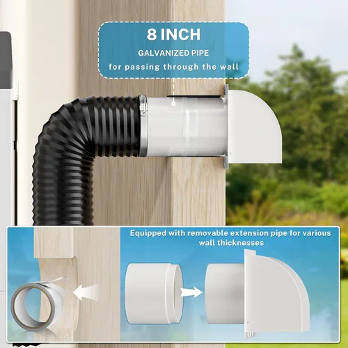 Vista 6 de Hon&Guan - Ventilación de pared con capucha de 8 pulgadas con solapa de sello magnético y malla extraíble, tapa de ventilación de pared de escape