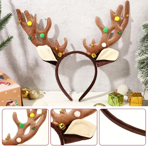 Vista 7 de Amosfun 2 diademas de Navidad con cuernos de reno de Navidad, diadema de cuernos de ciervo, diadema de orejas de reno de Navidad para accesorios
