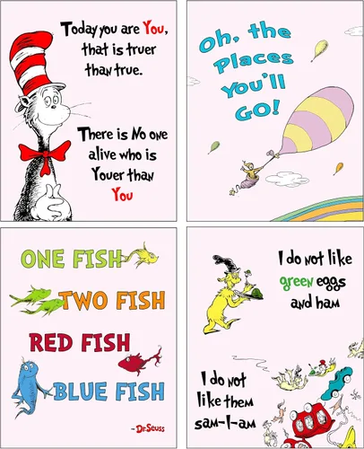 Vista 6 de Pack de 4 estampas artísticas de Dr Seuss para decorar recámara de bebé o niño