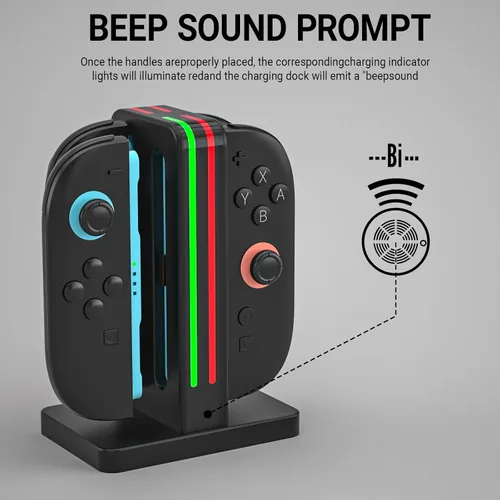 Vista 6 de Base de carga compatible con controladores Nintendo Switch 2 Joy Con, estación de carga Switch 2 con indicación LED y cable de carga, color negro