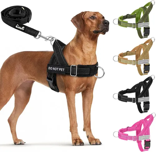 Vista 14 de Lukovee Juego de arnés y correa para perro sin tirones, chaleco acolchado suave ajustable con clip frontal para un fácil control, arnés reflectante
