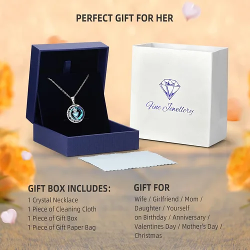 Vista 13 de Collares de cristal para mujer, regalos para aniversario de esposa, regalos de cumpleaños para mujeres, collar de zafiro azul con la frase "I Love