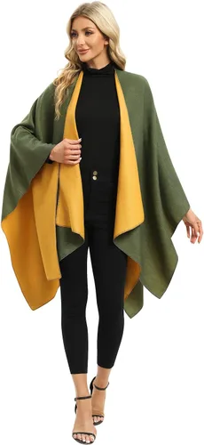 Vista 34 de Femdouce Manta cálida para mujer, ligera, con frente abierto, capa tipo poncho para primavera, otoño e invierno