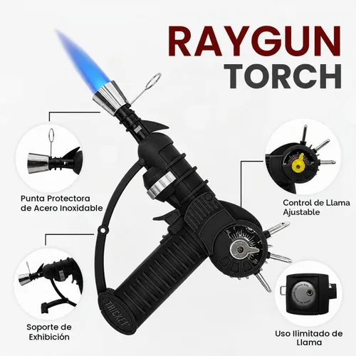 Vista 2 de Encendedor de Antorcha Raygun de THiCket, con Llama Ajustable y Bloqueo de Seguridad (Negro)