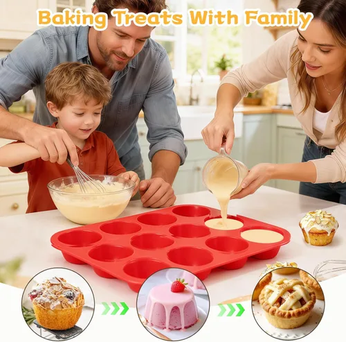 Vista 7 de CAKETIME Moldes de silicona para magdalenas para hornear, molde de tamaño regular para magdalenas, molde para hornear moldes de silicona