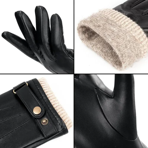 Vista 3 de OZERO Guantes de invierno para hombre, de piel de napa y cachemira, guantes de vestir para pantalla táctil, regalos térmicos para papá o marido