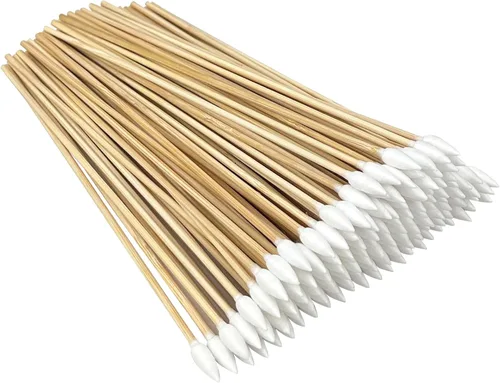 Vista 10 de 200 hisopos largos de algodón de madera, palitos de algodón de limpieza con mango de madera para aplicadores de pistola de maquillaje de aceite