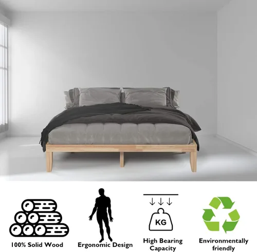 Vista 5 de KOTEK Base de cama de plataforma de madera maciza de 14 pulgadas, base de colchón con soporte de listones de madera, base de cama de madera de goma
