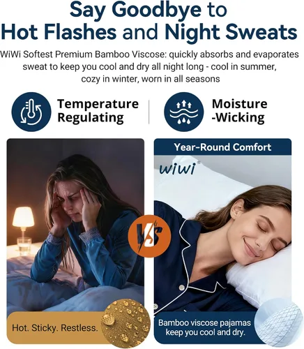 Vista 5 de WiWi Conjunto de pijama para mujer, súper suave, manga larga, ropa de dormir, ropa de dormir, ropa de descanso, viscosa de bambú, S-XXL A-aqua