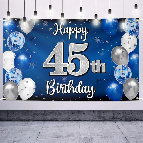 Vista 40 de Decoración de feliz cumpleaños número 100, globo azul y plateado grande cartel de fondo de cumpleaños de 100 años - Suministros para fiesta