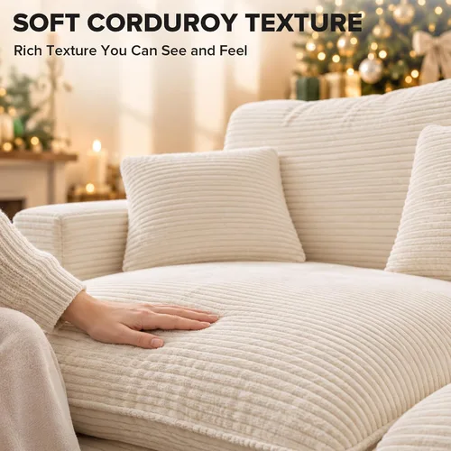 Vista 6 de Sofá seccional modular de 107", sofá de nube en forma de L con otomana Beige