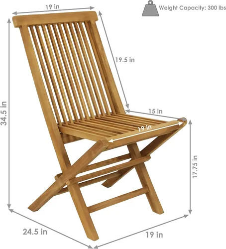 Vista 3 de Sunnydaze Hyannis Sillas de comedor plegables para exteriores de teca maciza, acabado de madera clara, 1 silla