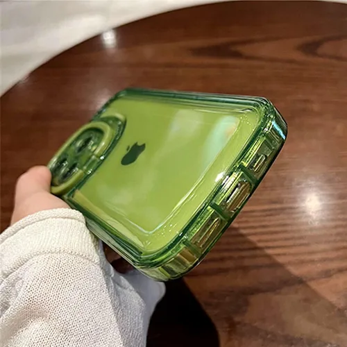 Vista 7 de Ownest Funda compatible con iPhone 14 Pro con función atril transparente, diseño creativo con soporte para cámara para TPU delgada, a prueba de Verde