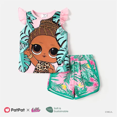 Vista 6 de L.O.L. Surprise! Girls Clothes Set Doll Print Ruffle Sleeve Tee Top T-shirt and Shorts Kids Girl Clothes