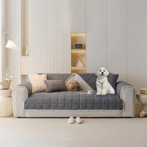Vista 33 de HANDONTIME Funda de sofá de algodón suave apta para mascotas, elegante funda de sofá para mascotas con bordado, protector de sofá para perros